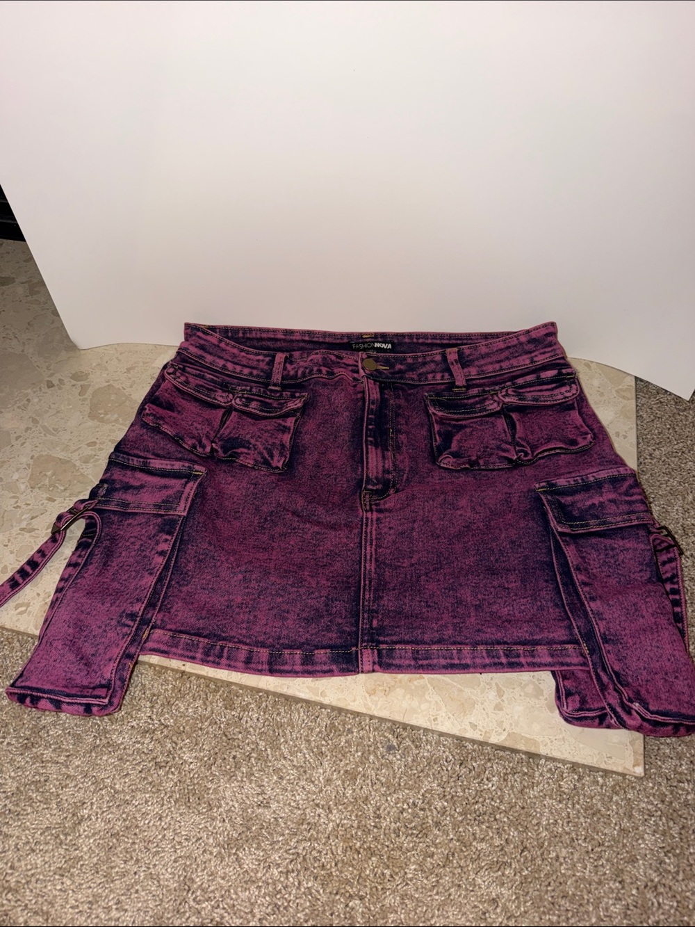 Distressed Purple Cargo Denim Mini Skirt
